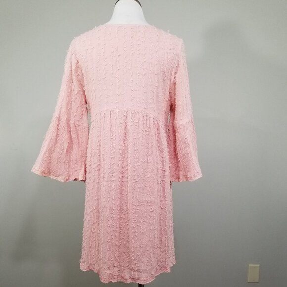 Paisley Vine Boho Chic Pink Eyelash Fringe Babydoll Mini Dress M - Picture 10 of 11